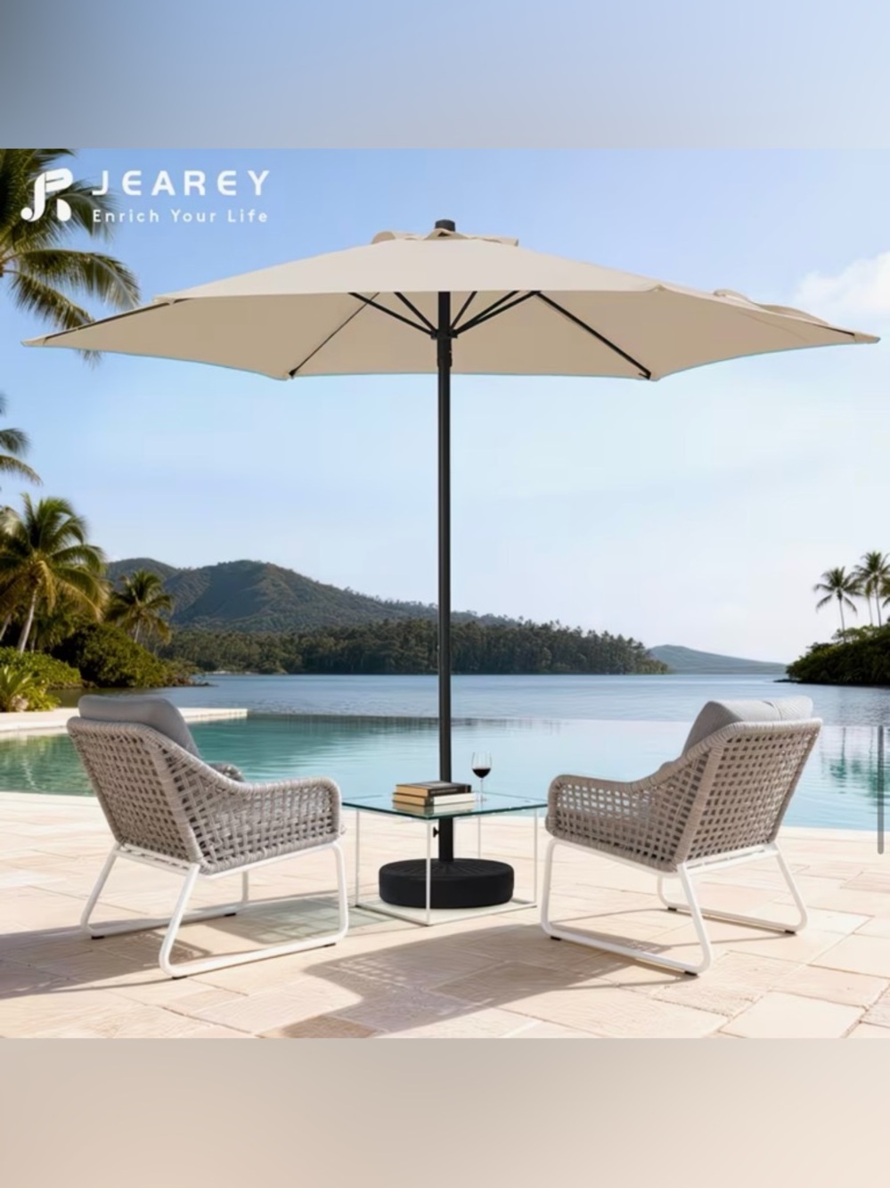 NIB - JEAREY 7.5ft Heavy Duty Beige Outdoor Umbrella